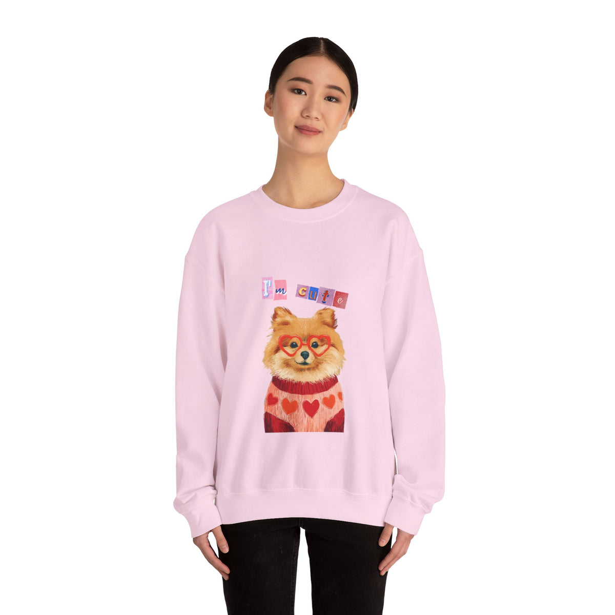 Pomeranian in Heart Sweater crewneck sweatshirt | Cute Dog Portrait