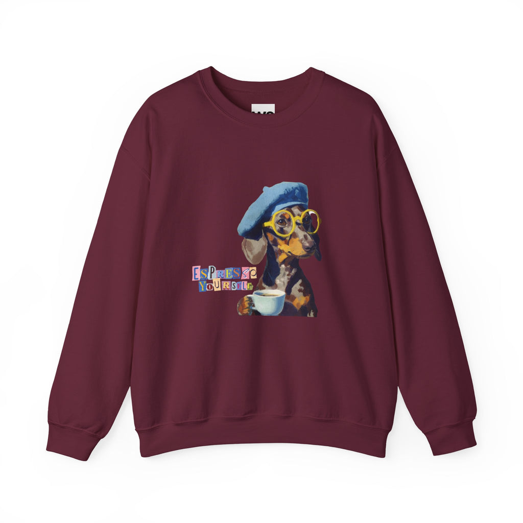 Dachshund in Beret and Sunglasses Sweatshirt | Espresso & Mornings Design