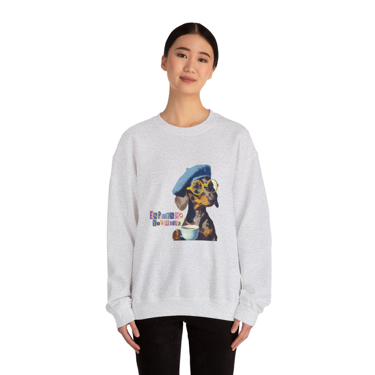Dachshund in Beret and Sunglasses Sweatshirt | Espresso & Mornings Design