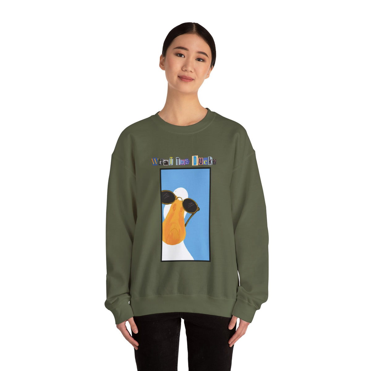 Cool Sunglasses Duck Crewneck Sweatshirt | Fun Cartoon Bird Design