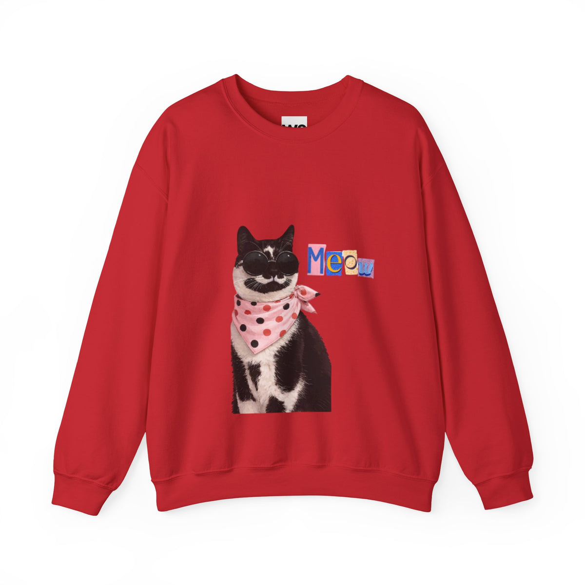 Cute Black Cat with Polka Dot Bandana Sweatshirt | 'Meow' Graphic