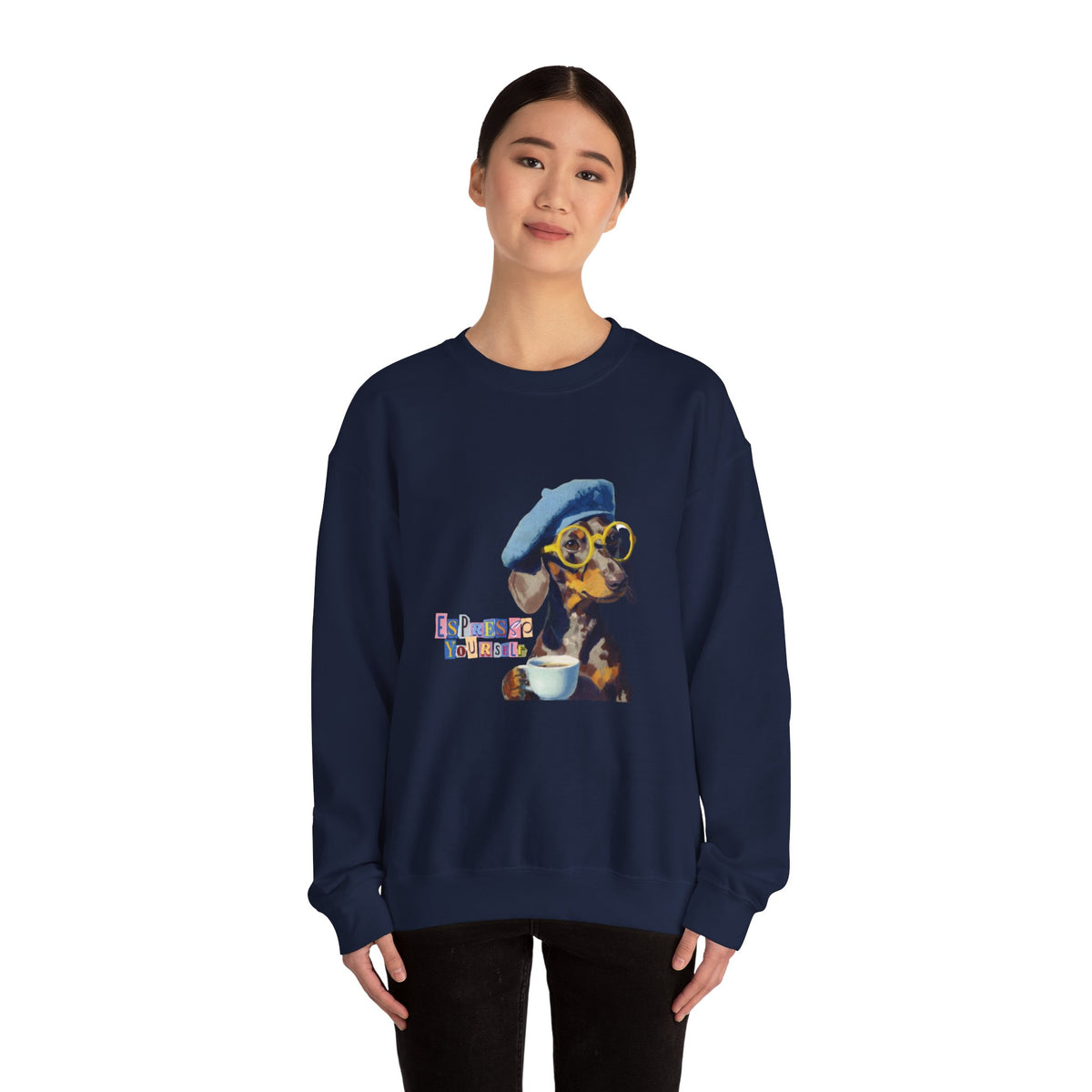 Dachshund in Beret and Sunglasses Sweatshirt | Espresso & Mornings Design