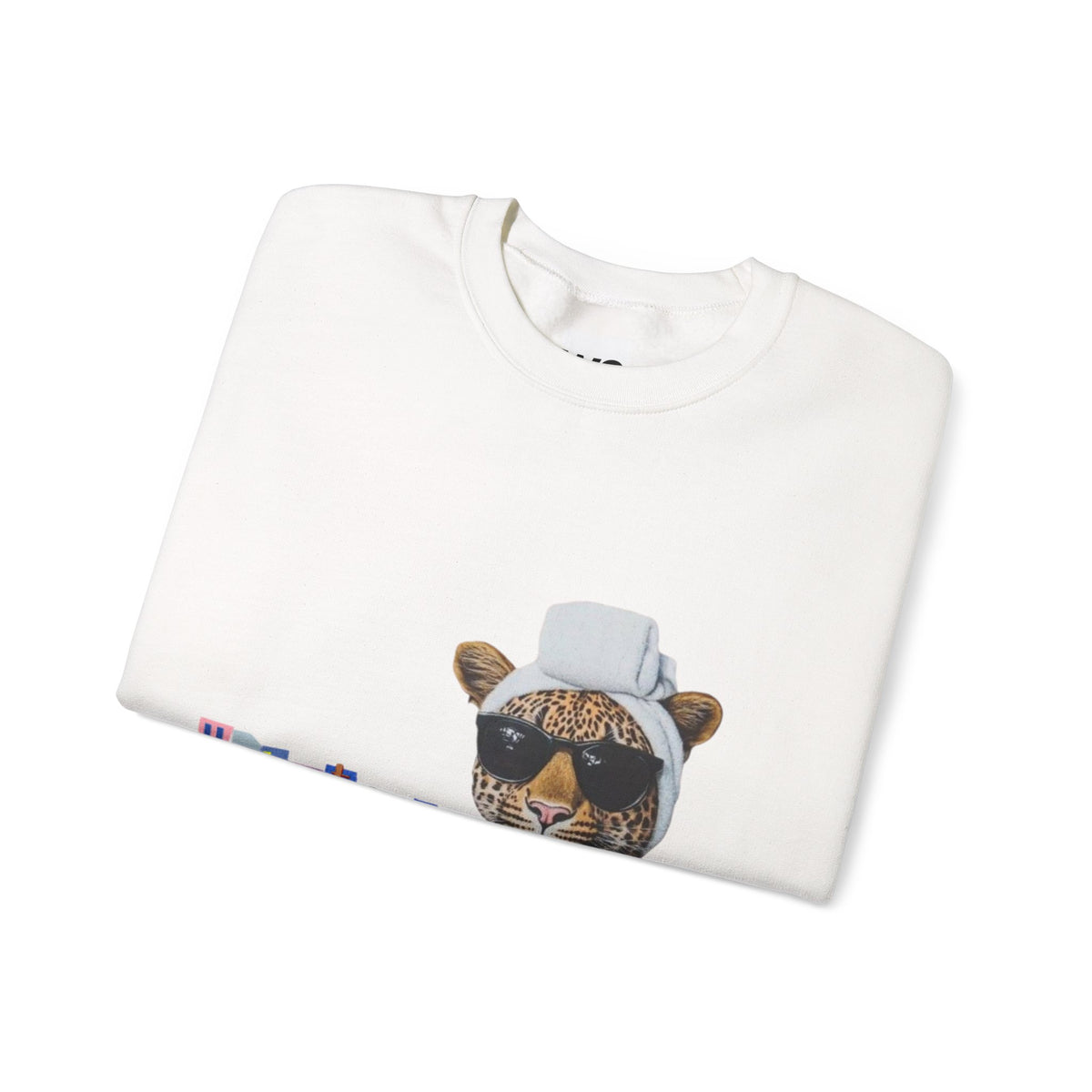 Leopard Spa Lounge with Coffee Crewneck Sweatshirt | Relaxed Animal Illustration