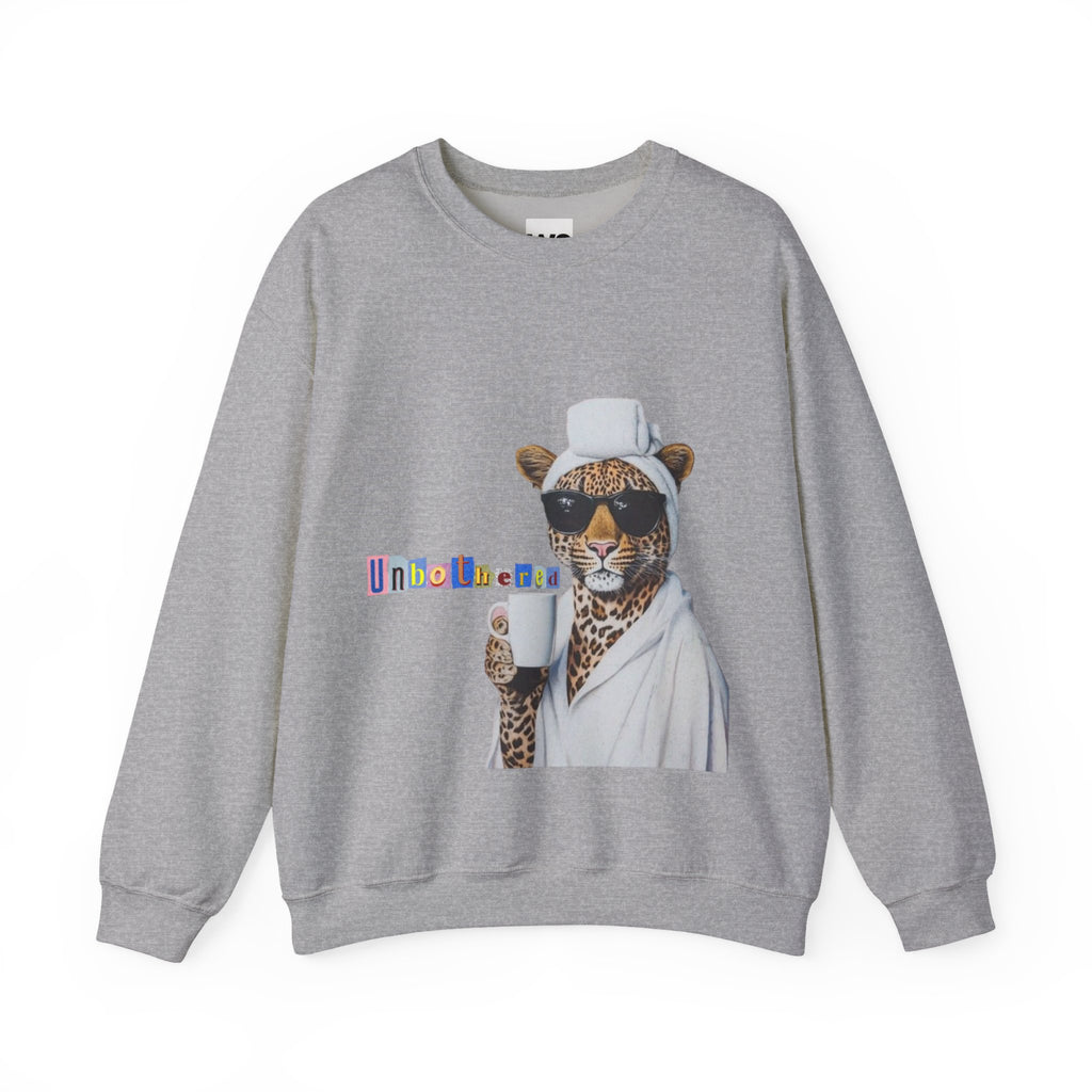 Leopard Spa Lounge with Coffee Crewneck Sweatshirt | Relaxed Animal Illustration