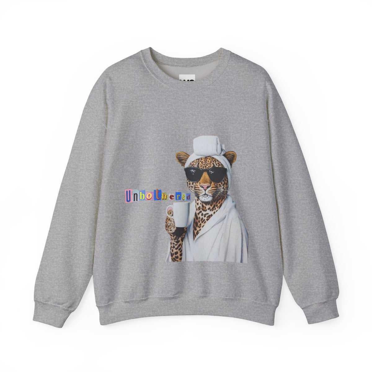 Leopard Spa Lounge with Coffee Crewneck Sweatshirt | Relaxed Animal Illustration