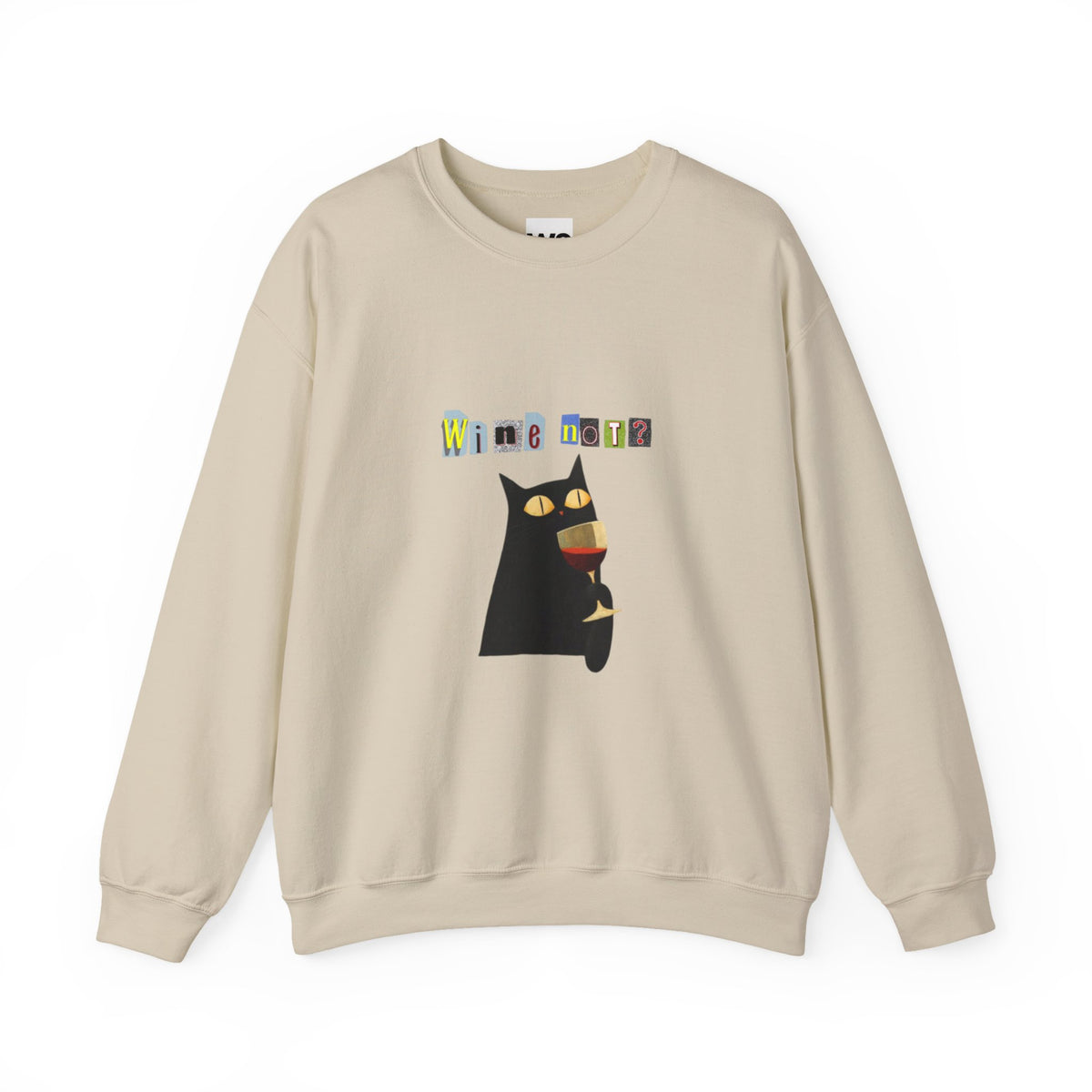 Black Cat Holding Wine Glass Crewneck Sweatshirt | Cute Cat Illustration