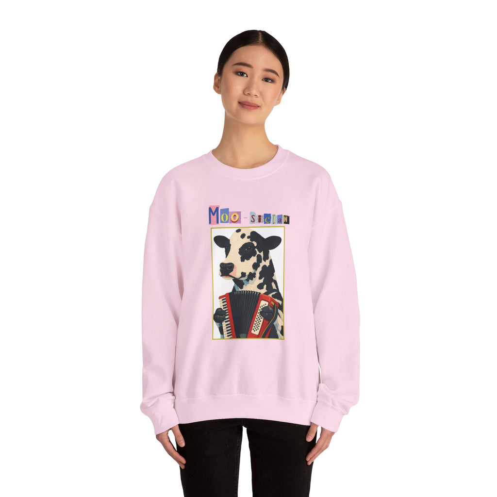 Cow Playing Accordion Crewneck, Retro Animal Music Sweatshirt