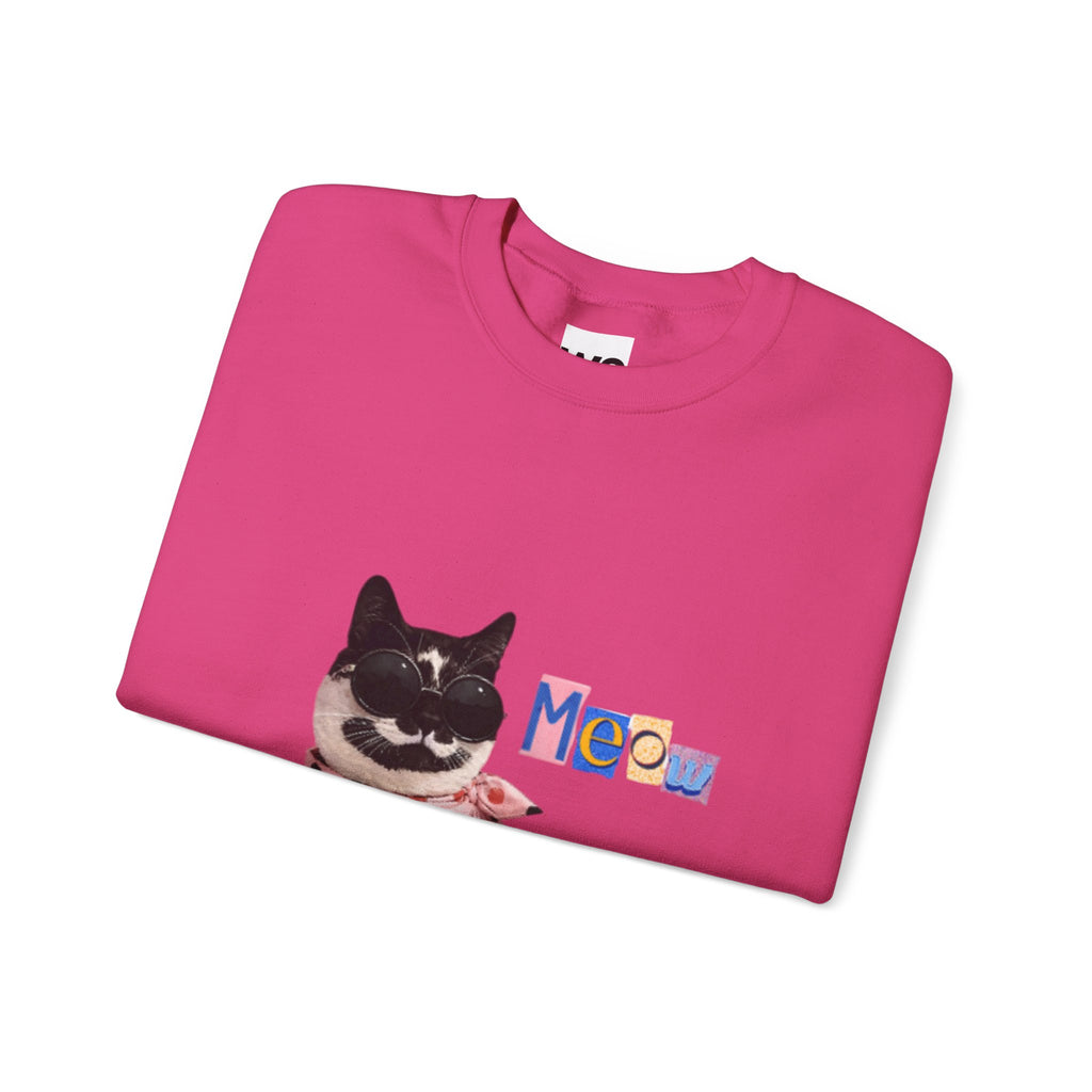Cute Black Cat with Polka Dot Bandana Sweatshirt | 'Meow' Graphic