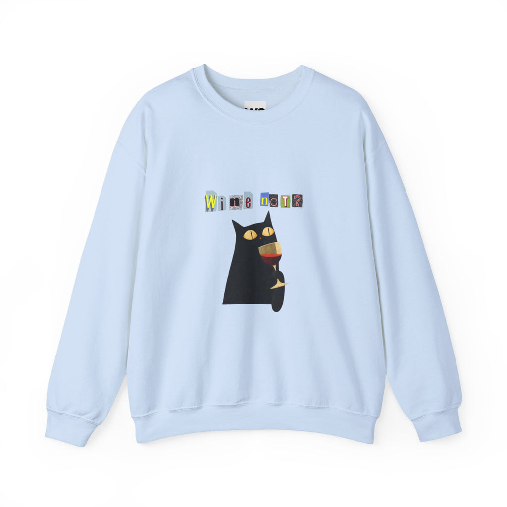 Black Cat Holding Wine Glass Crewneck Sweatshirt | Cute Cat Illustration