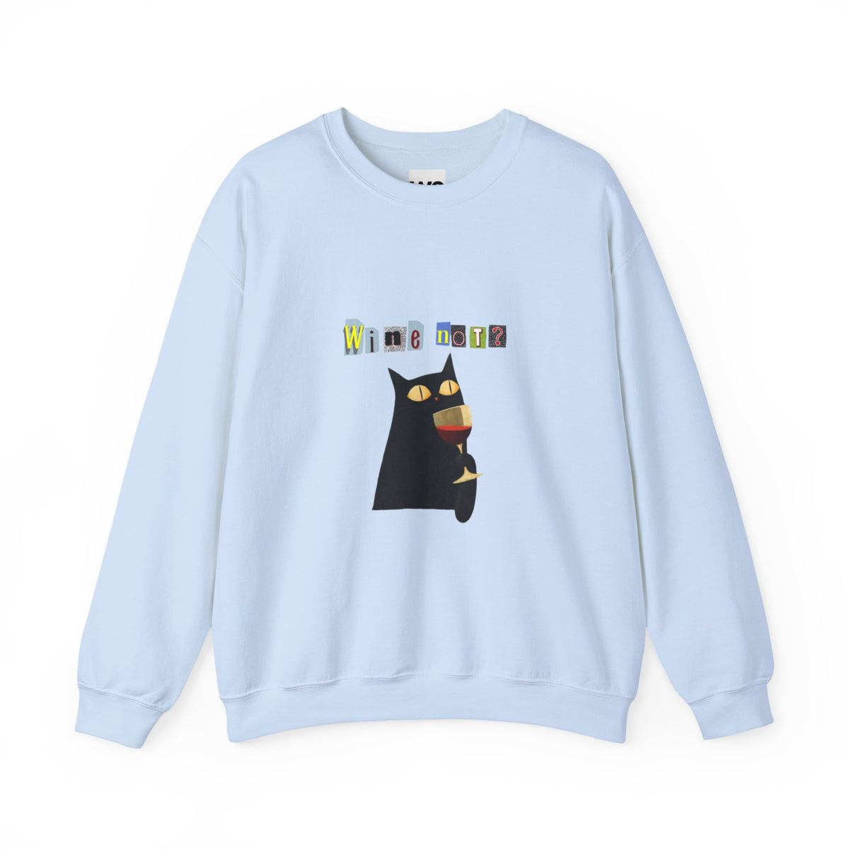 Black Cat Holding Wine Glass Crewneck Sweatshirt | Cute Cat Illustration