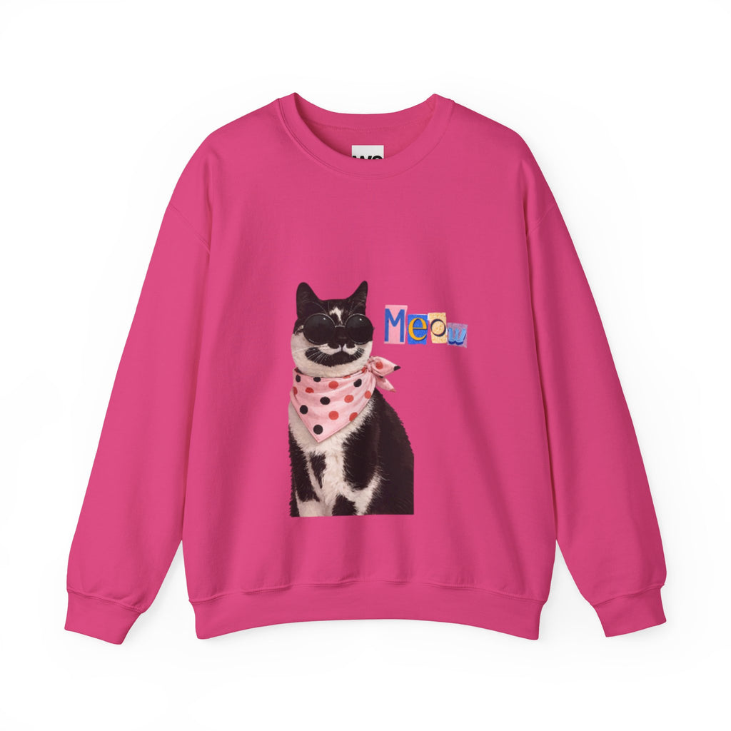 Cute Black Cat with Polka Dot Bandana Sweatshirt | 'Meow' Graphic