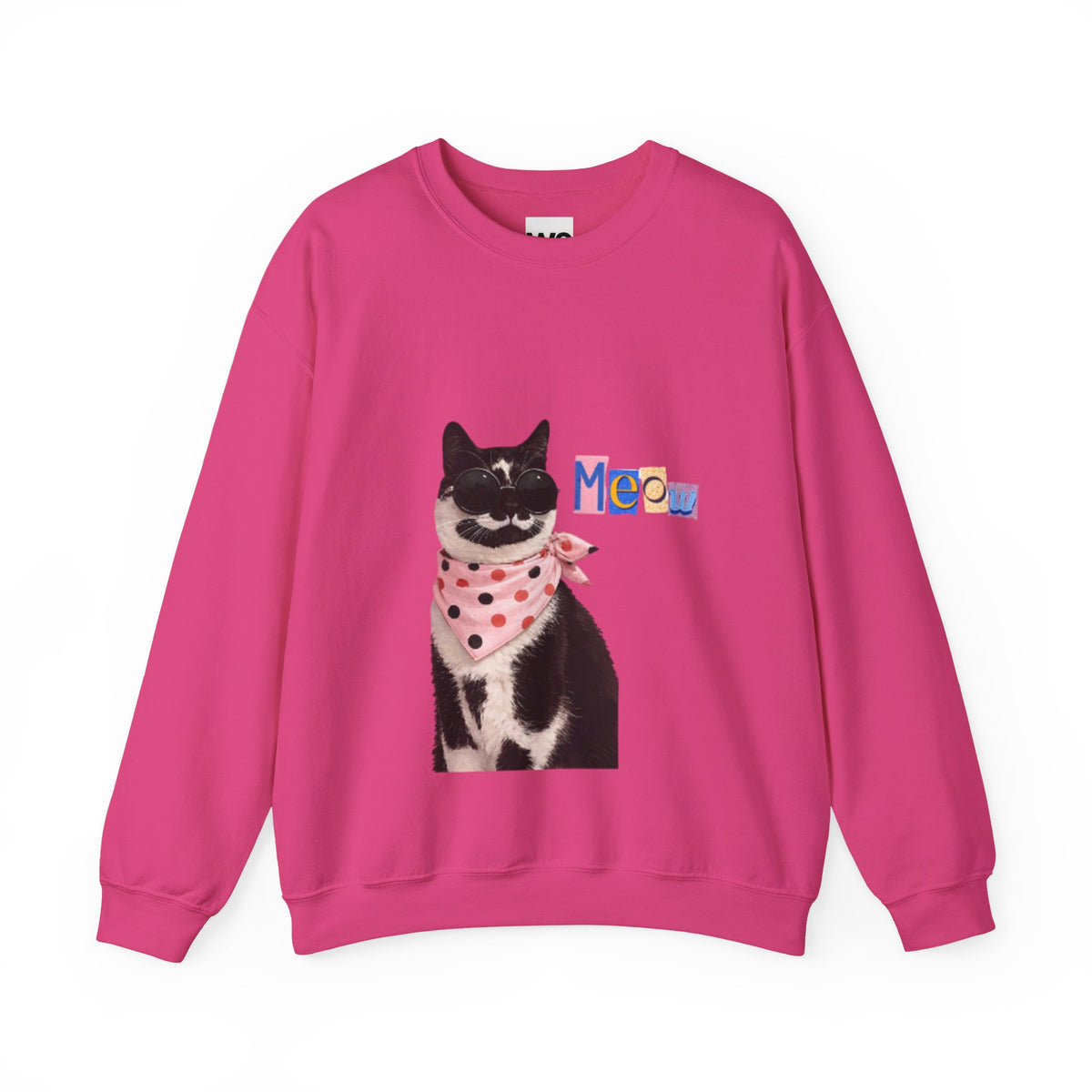 Cute Black Cat with Polka Dot Bandana Sweatshirt | 'Meow' Graphic