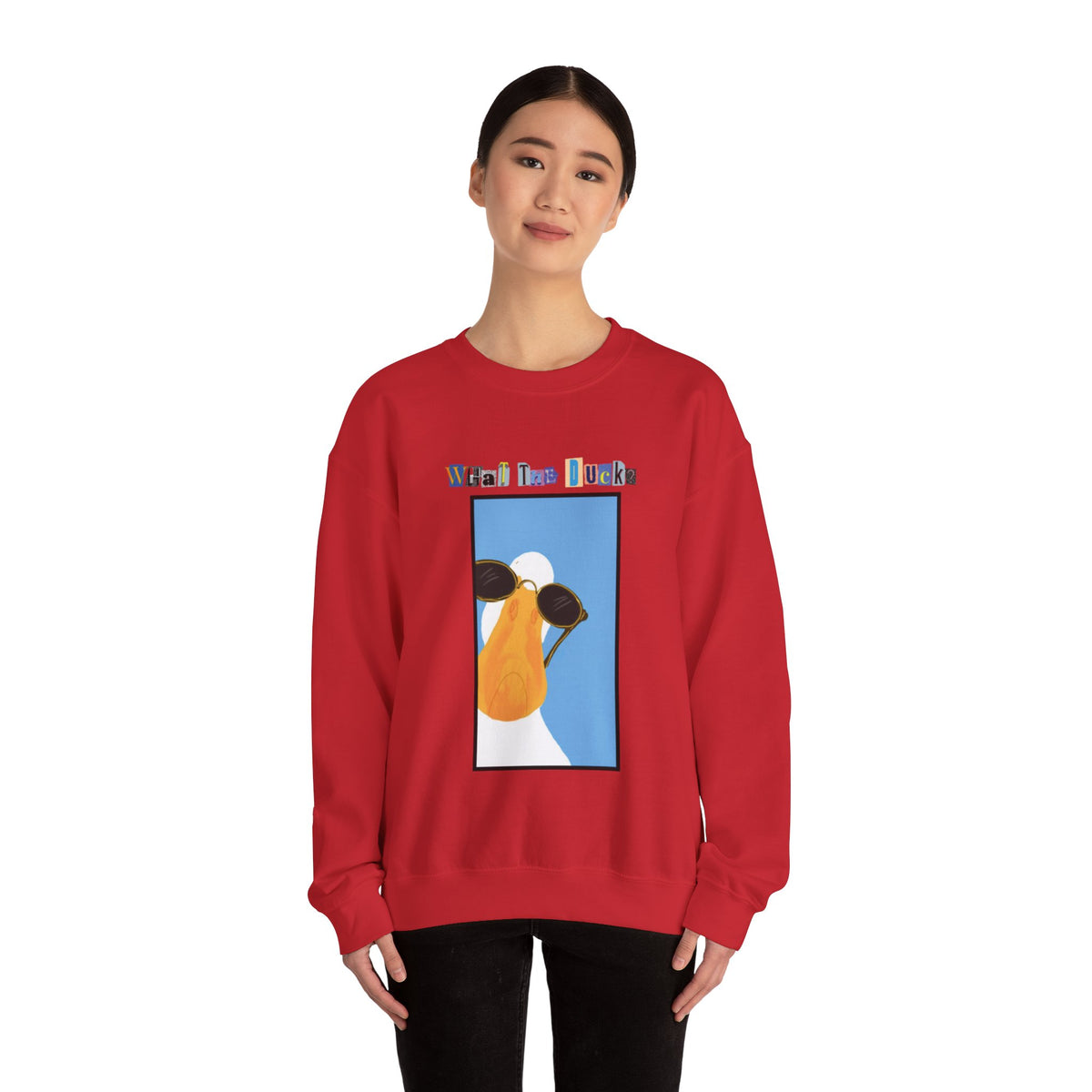 Cool Sunglasses Duck Crewneck Sweatshirt | Fun Cartoon Bird Design