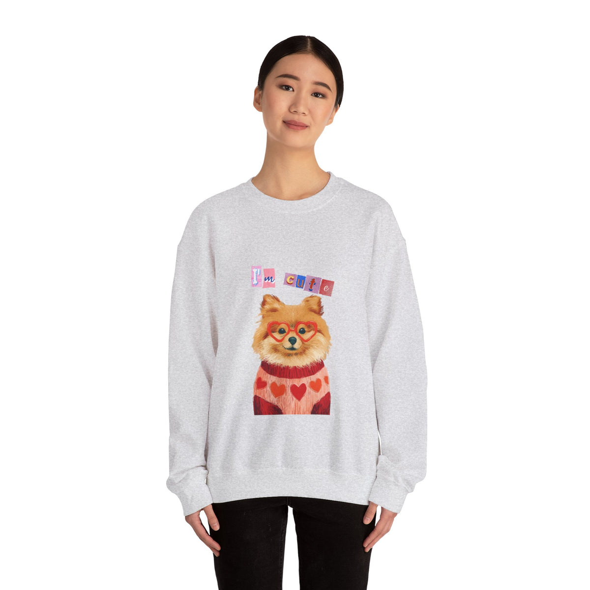 Pomeranian in Heart Sweater crewneck sweatshirt | Cute Dog Portrait