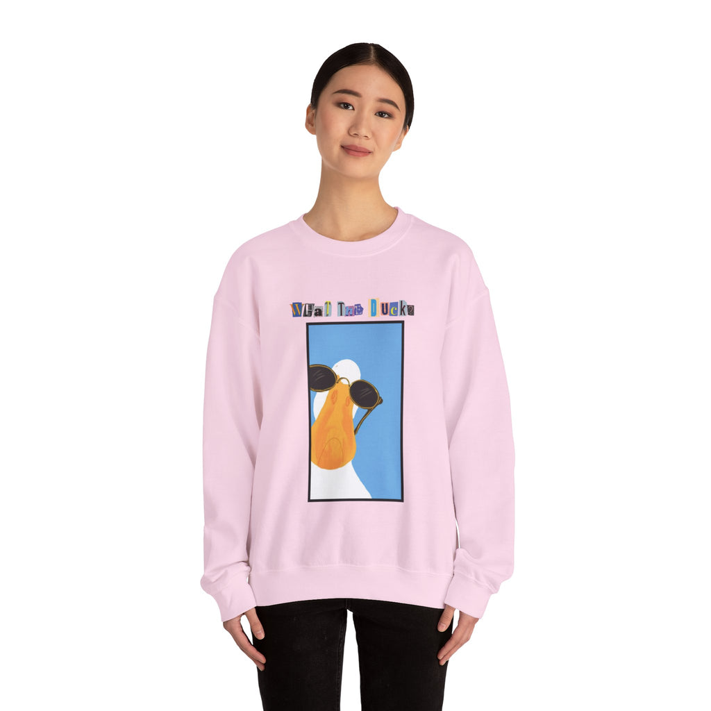 Cool Sunglasses Duck Crewneck Sweatshirt | Fun Cartoon Bird Design