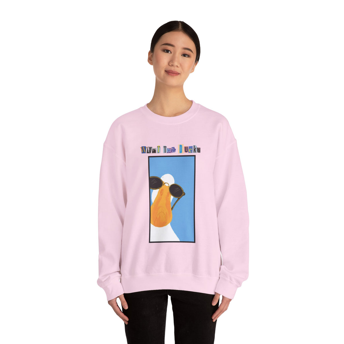 Cool Sunglasses Duck Crewneck Sweatshirt | Fun Cartoon Bird Design