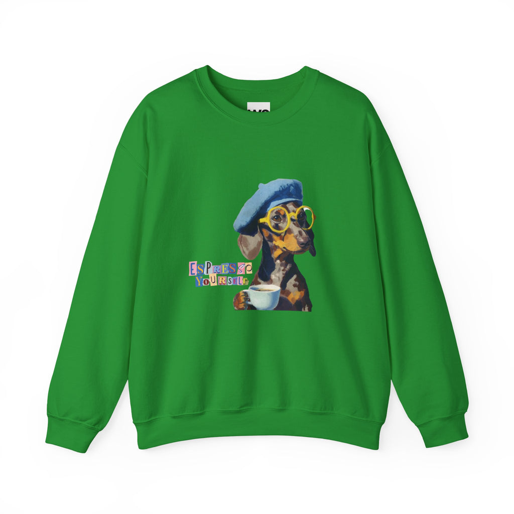 Dachshund in Beret and Sunglasses Sweatshirt | Espresso & Mornings Design