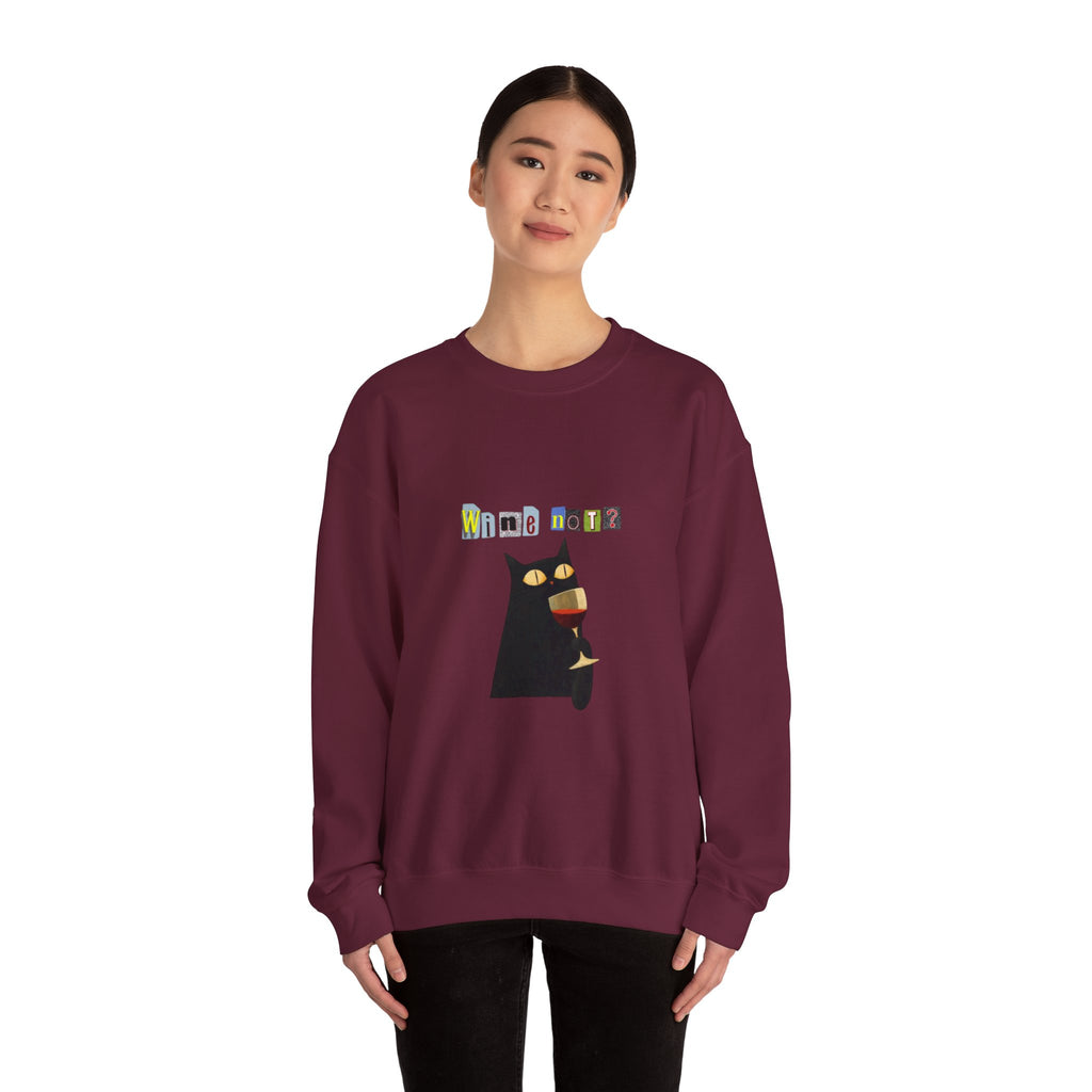 Black Cat Holding Wine Glass Crewneck Sweatshirt | Cute Cat Illustration