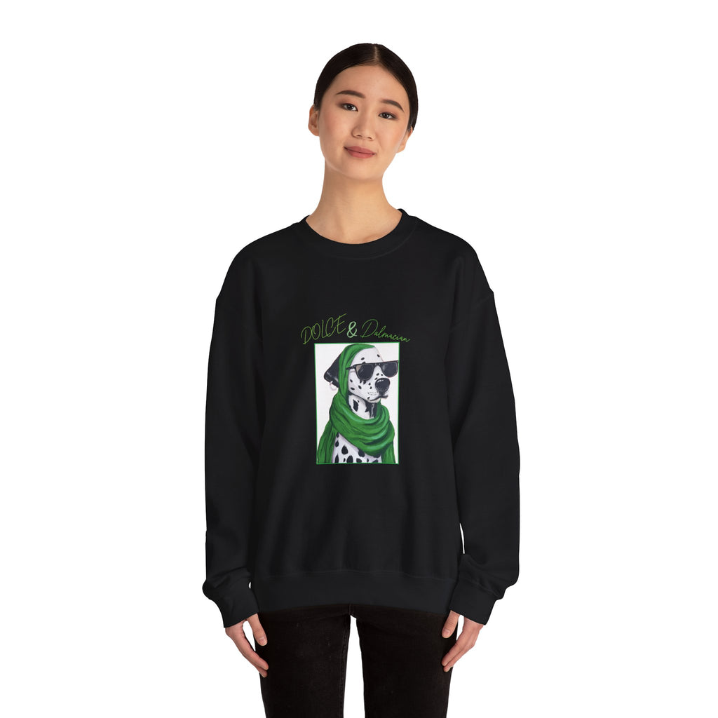 Dalmatian in Green Scarf sweatshirt | Dog Portrait, Winter Cozy