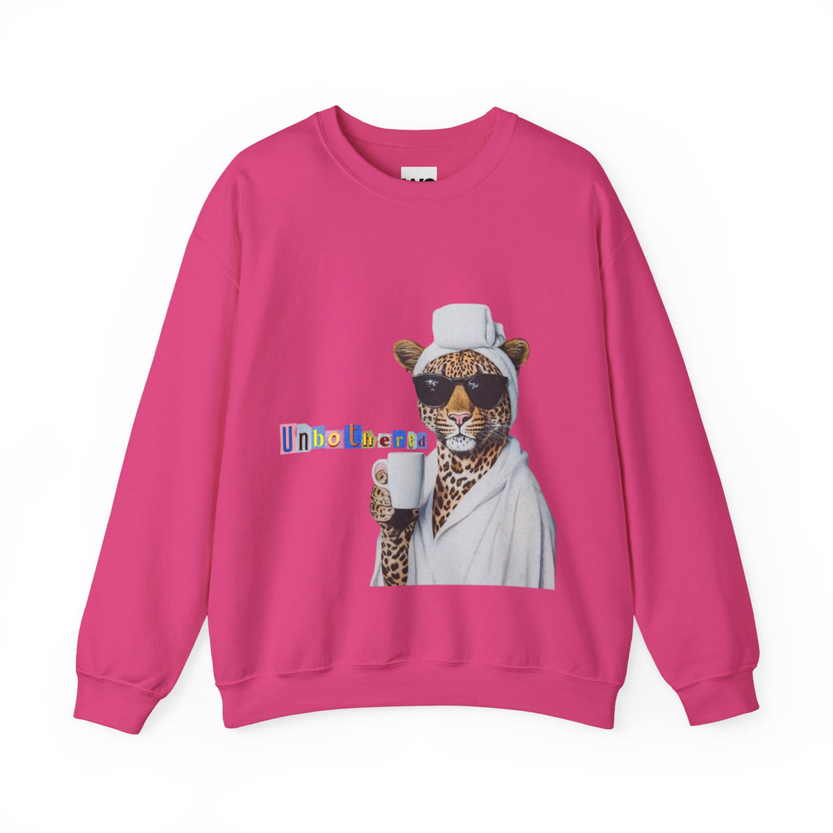 Leopard Spa Lounge with Coffee Crewneck Sweatshirt | Relaxed Animal Illustration