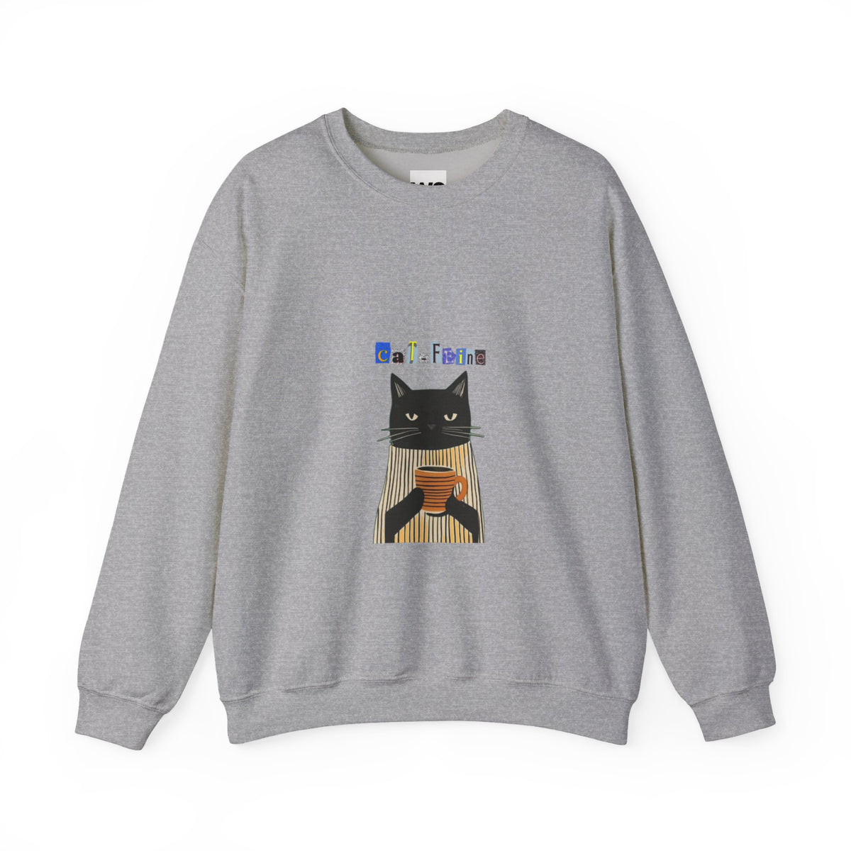 Black Cat Holding Coffee Crewneck Sweatshirt | Cozy Cat Illustration