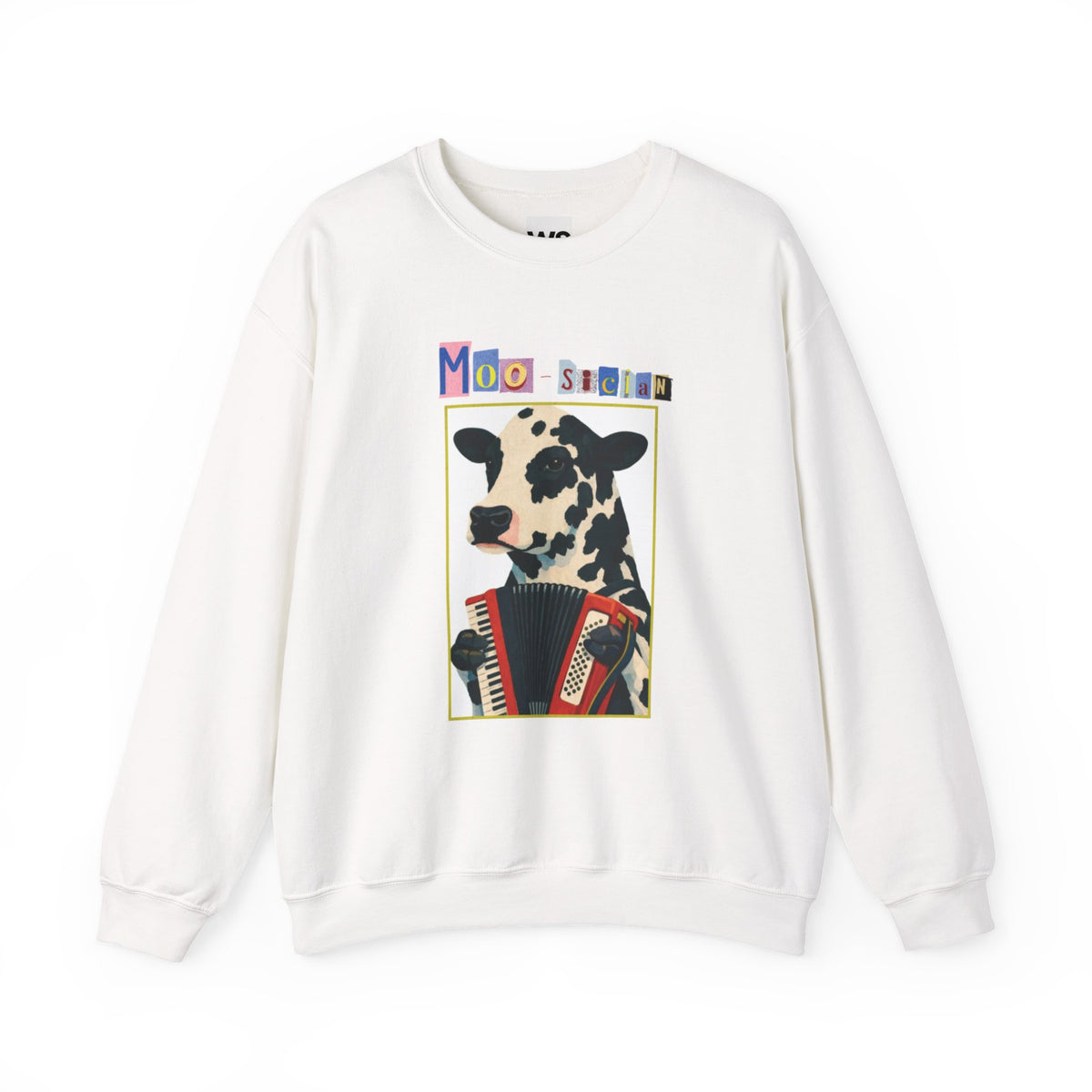 Cow Playing Accordion Crewneck, Retro Animal Music Sweatshirt