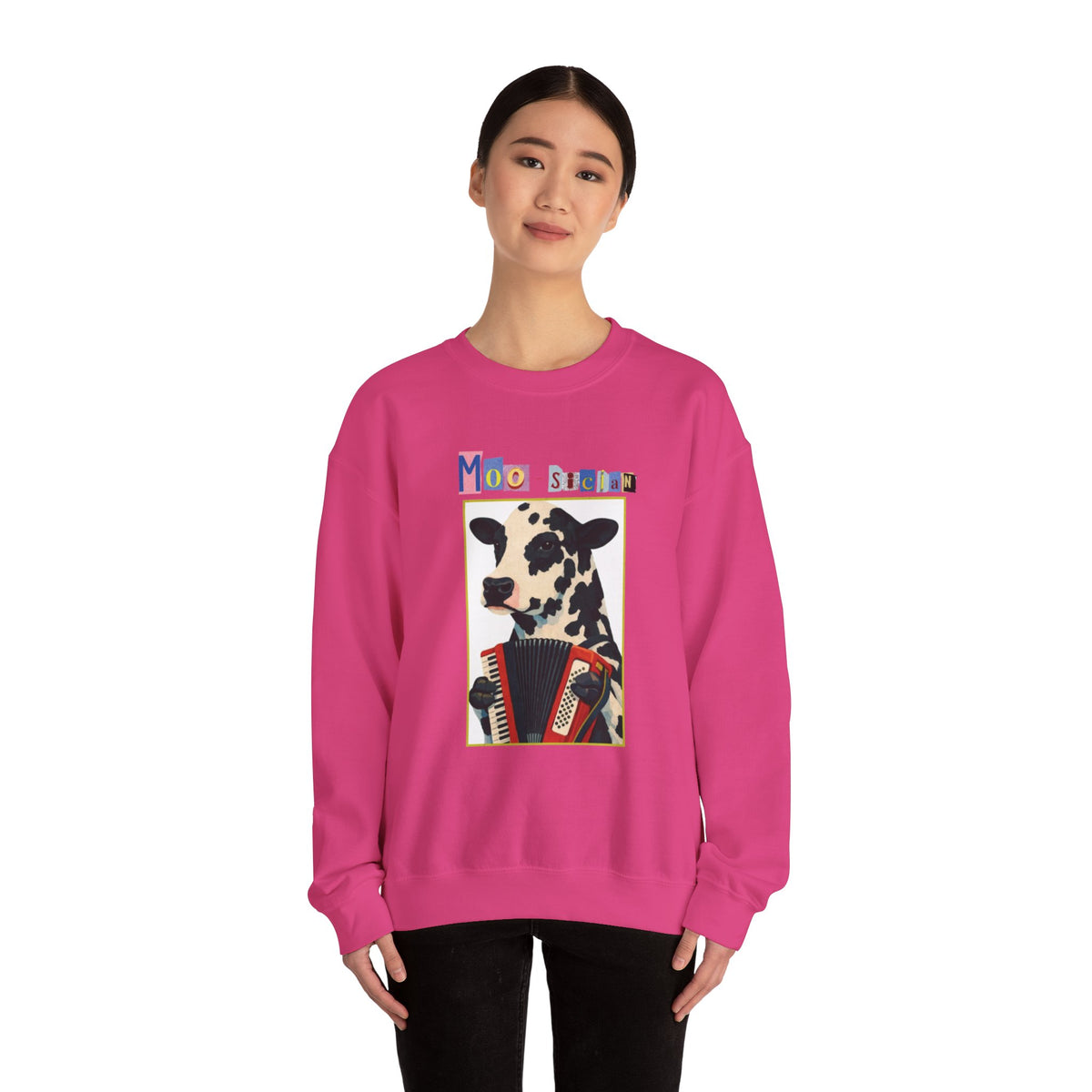 Cow Playing Accordion Crewneck, Retro Animal Music Sweatshirt
