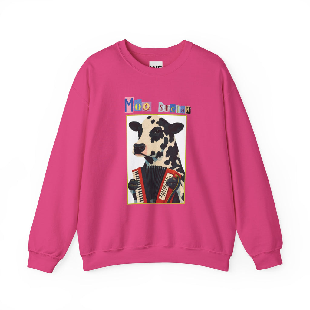 Cow Playing Accordion Crewneck, Retro Animal Music Sweatshirt