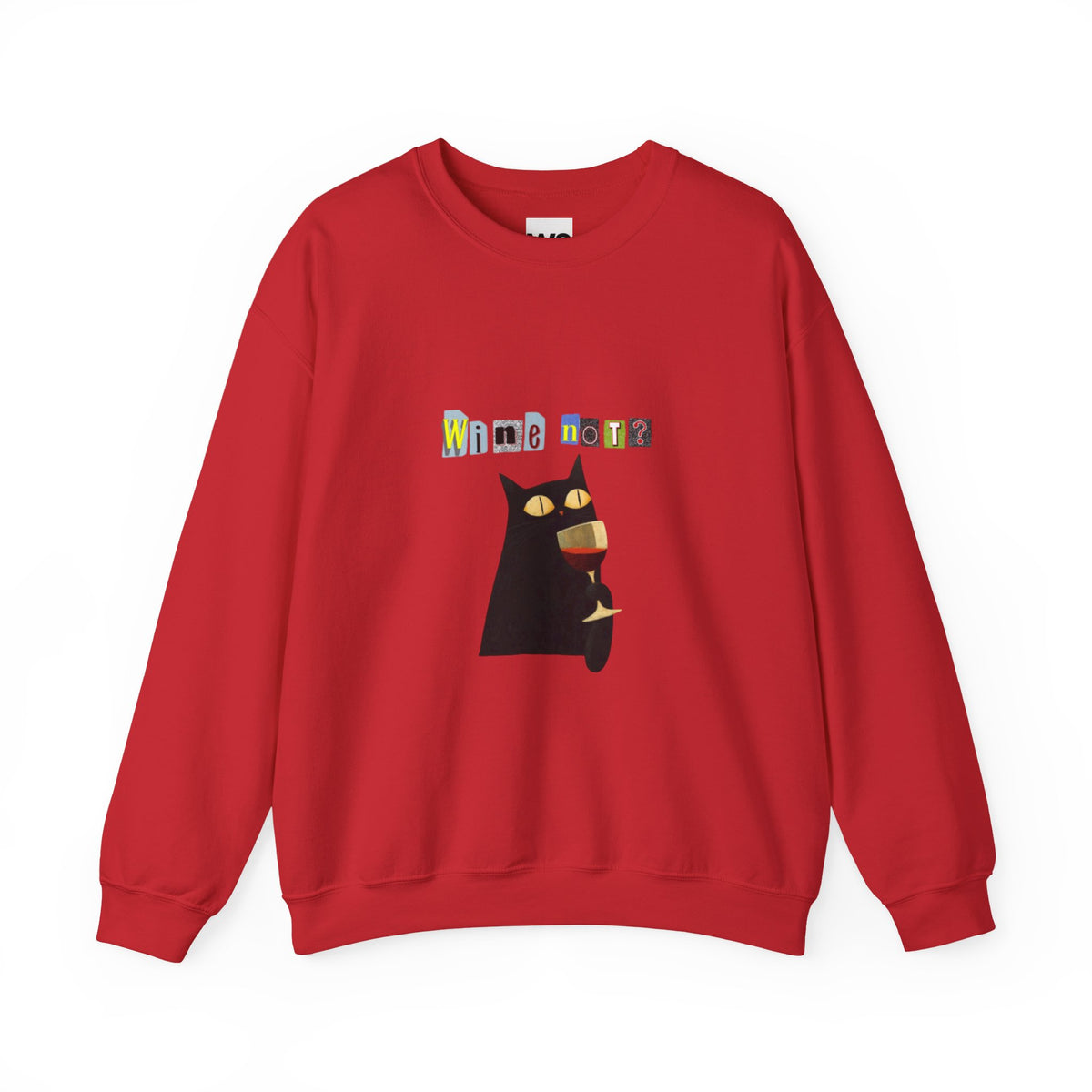 Black Cat Holding Wine Glass Crewneck Sweatshirt | Cute Cat Illustration