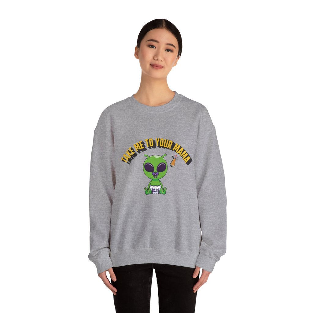 Alien Holding Mama Mug, Crewneck Sweatshirt | Cute Green Alien Graphic
