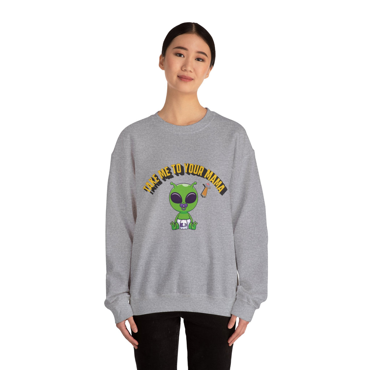 Alien Holding Mama Mug, Crewneck Sweatshirt | Cute Green Alien Graphic