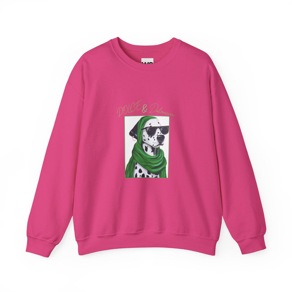 Dalmatian in Green Scarf sweatshirt | Dog Portrait, Winter Cozy