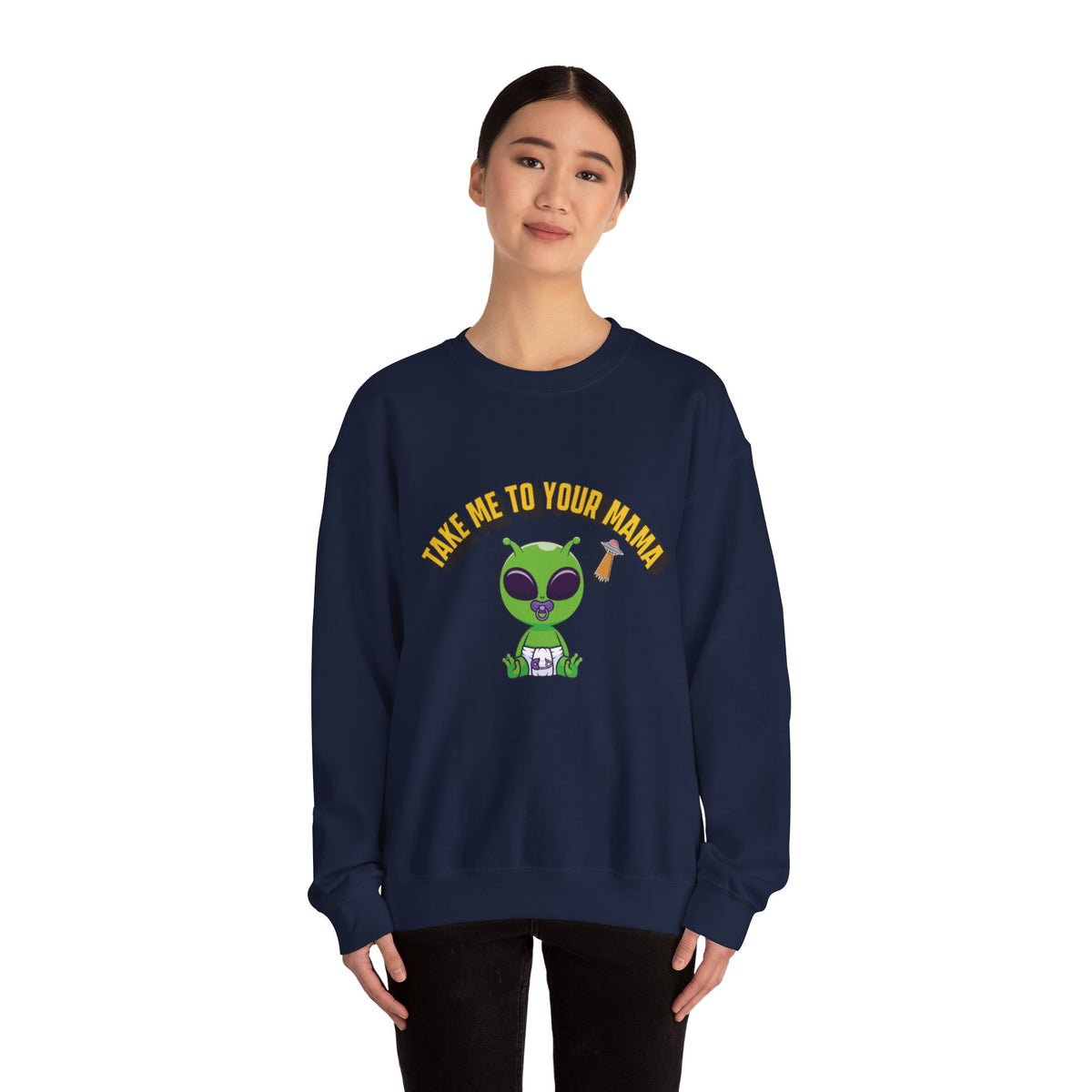 Alien Holding Mama Mug, Crewneck Sweatshirt | Cute Green Alien Graphic