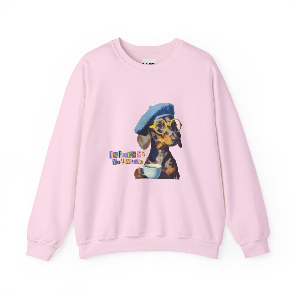 Dachshund in Beret and Sunglasses Sweatshirt | Espresso & Mornings Design