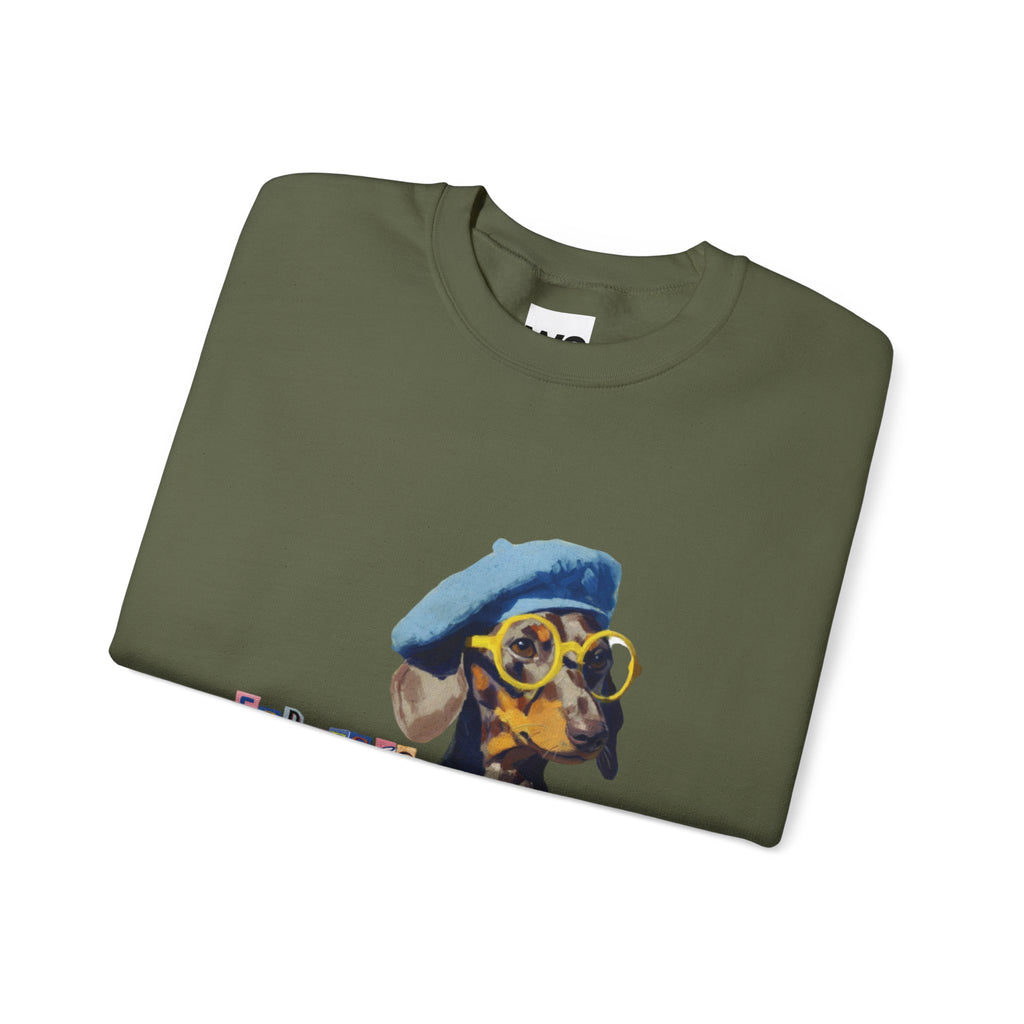 Dachshund in Beret and Sunglasses Sweatshirt | Espresso & Mornings Design