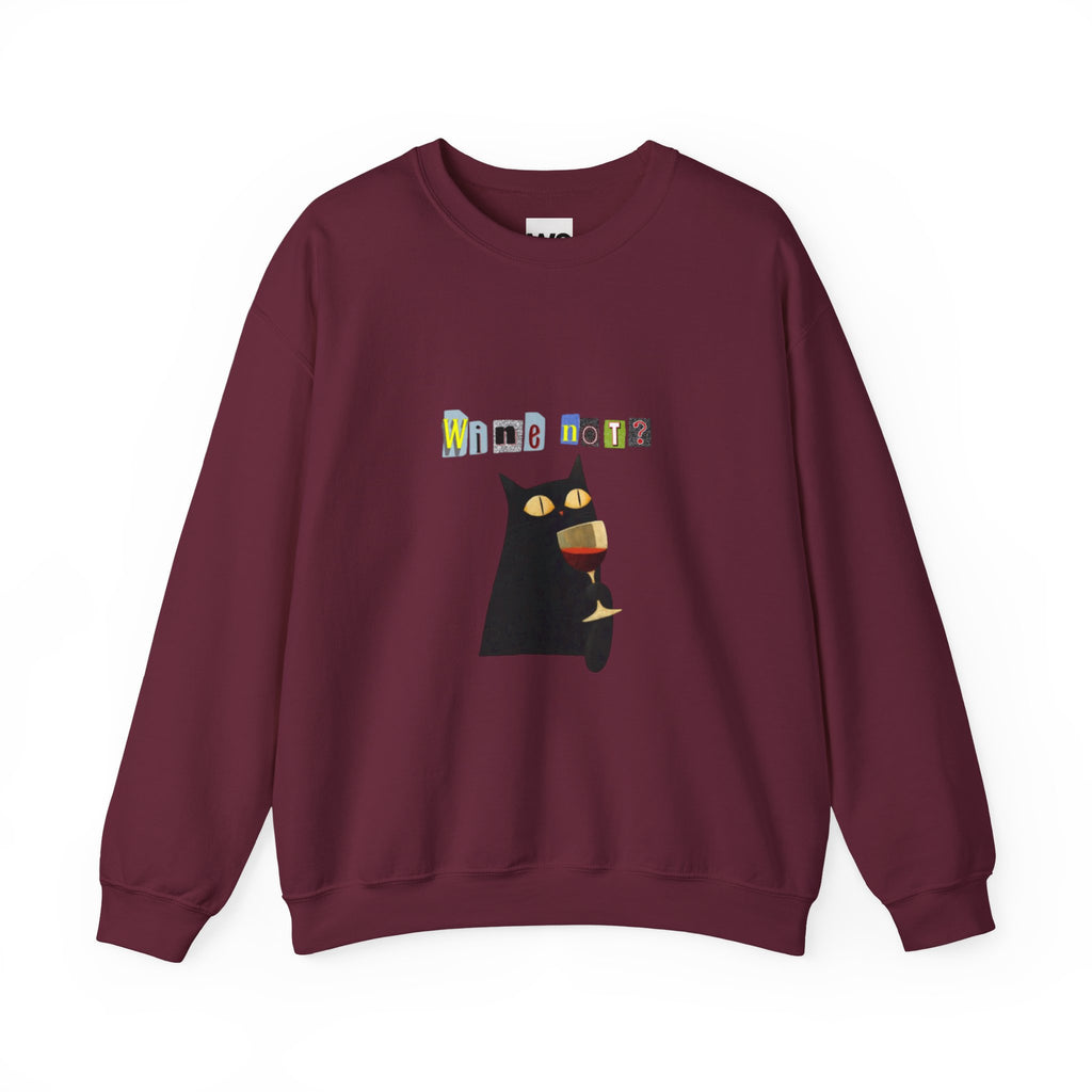 Black Cat Holding Wine Glass Crewneck Sweatshirt | Cute Cat Illustration