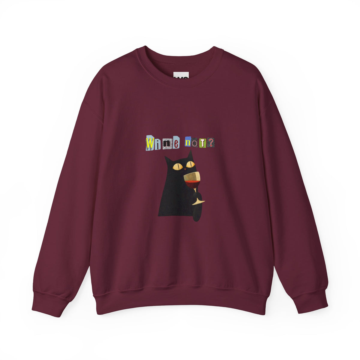 Black Cat Holding Wine Glass Crewneck Sweatshirt | Cute Cat Illustration