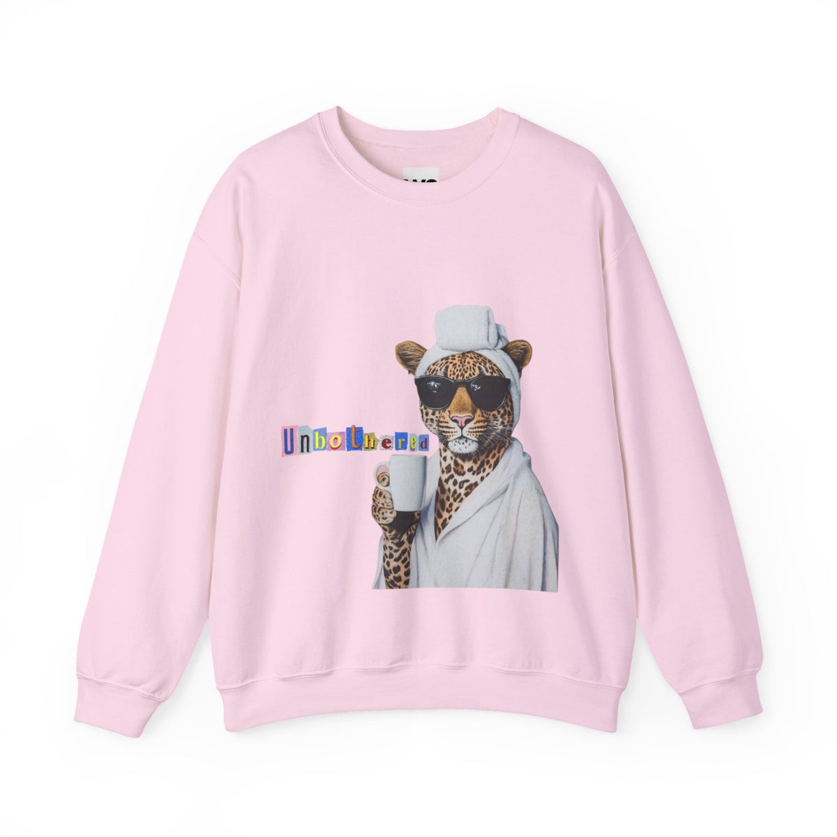 Leopard Spa Lounge with Coffee Crewneck Sweatshirt | Relaxed Animal Illustration