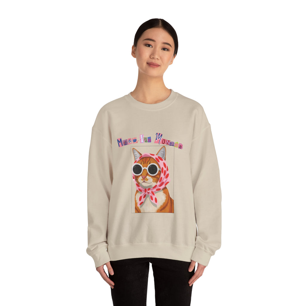 Glam Cat in Scarf Crewneck Sweatshirt | Retro Cat Graphic