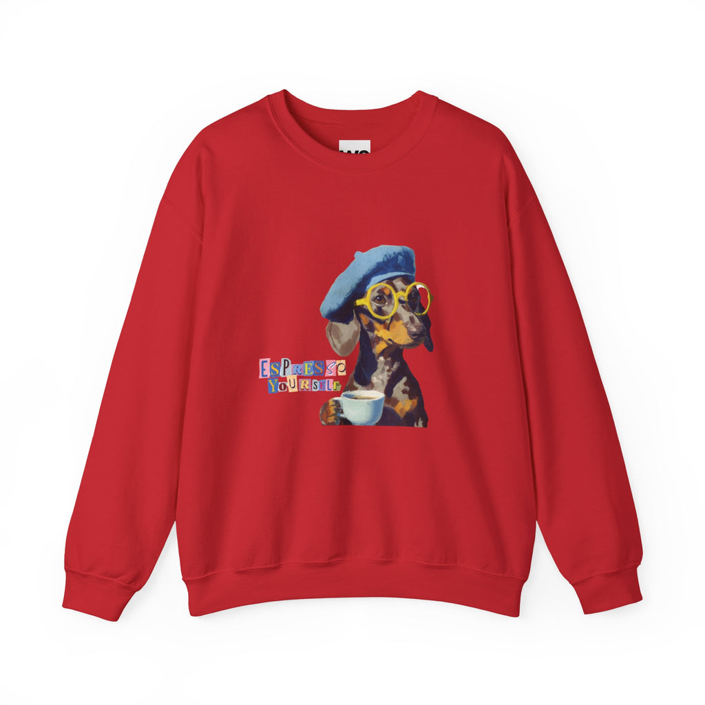 Dachshund in Beret and Sunglasses Sweatshirt | Espresso & Mornings Design