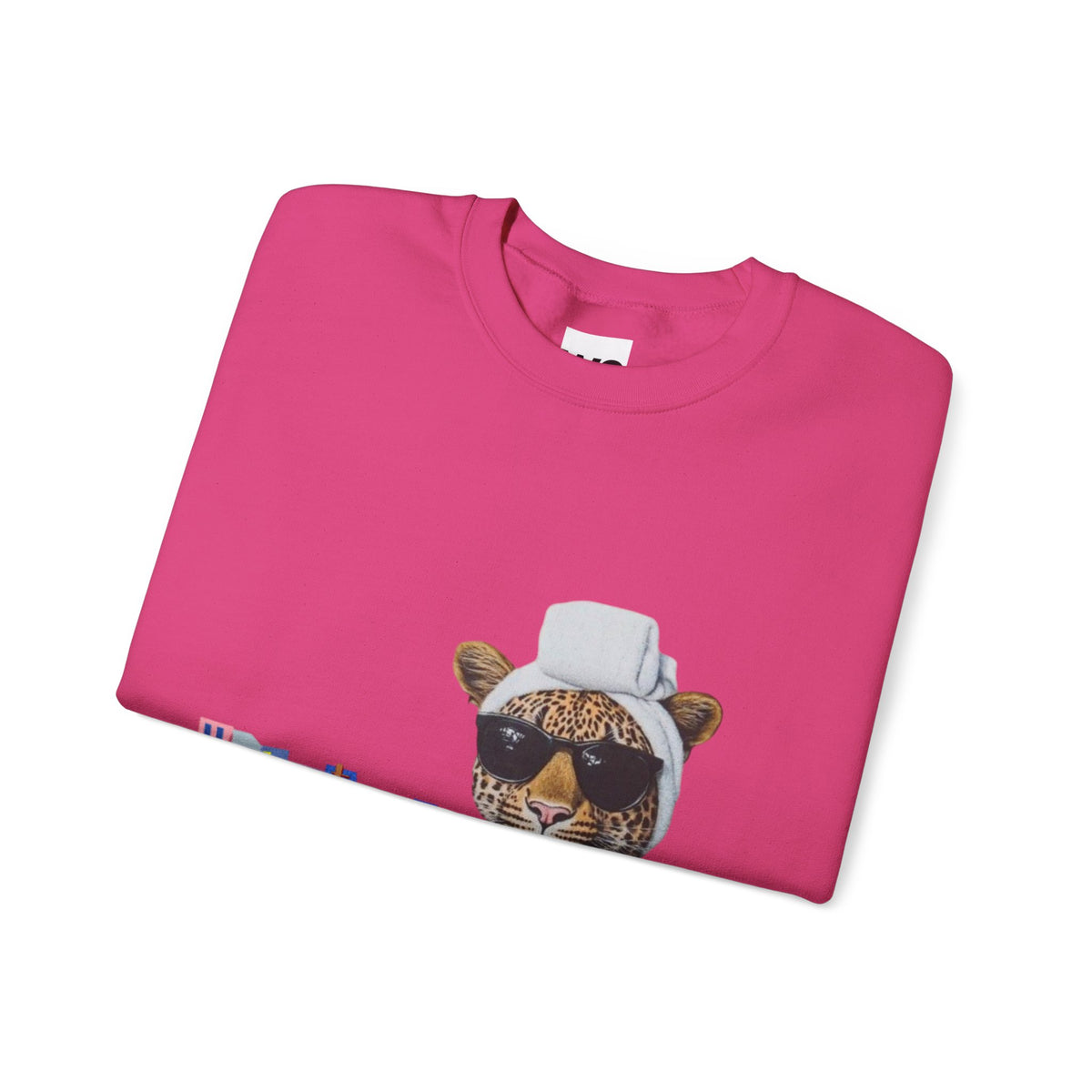 Leopard Spa Lounge with Coffee Crewneck Sweatshirt | Relaxed Animal Illustration