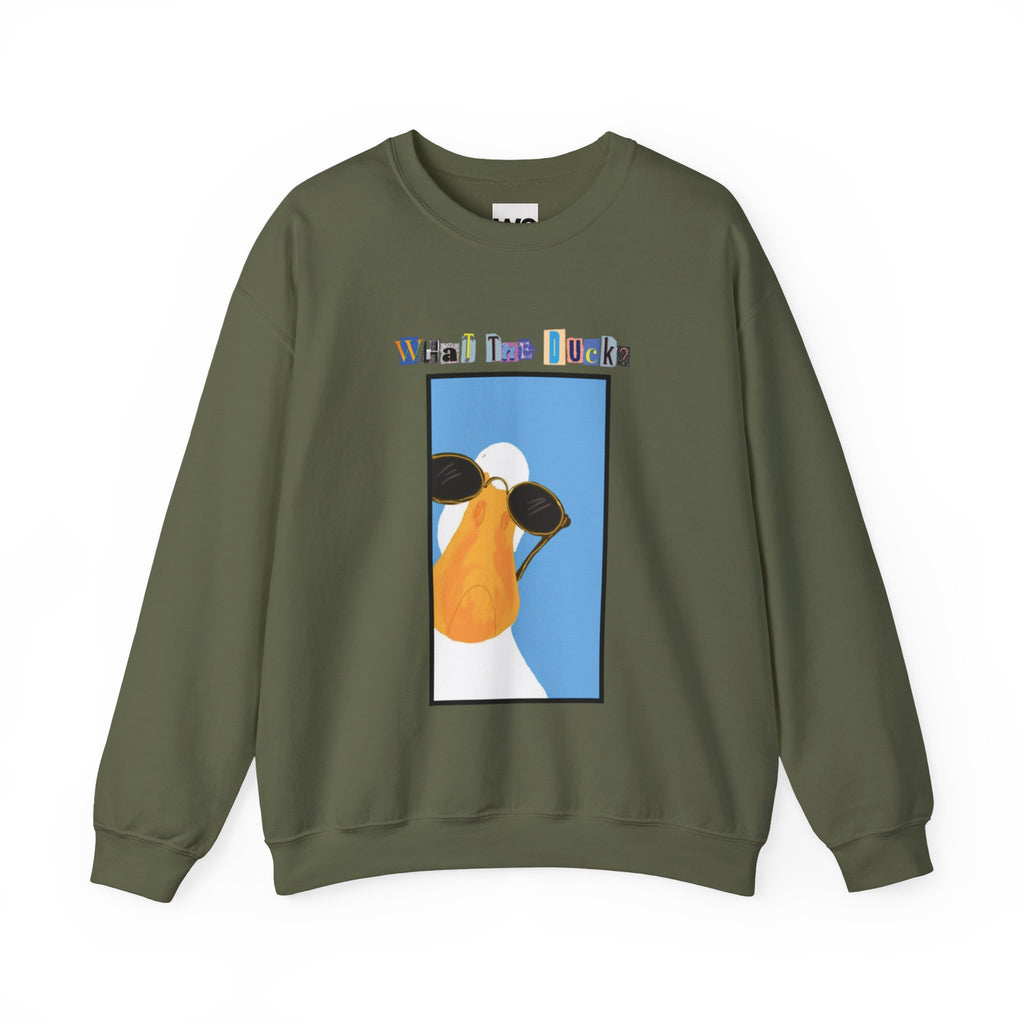 Cool Sunglasses Duck Crewneck Sweatshirt | Fun Cartoon Bird Design
