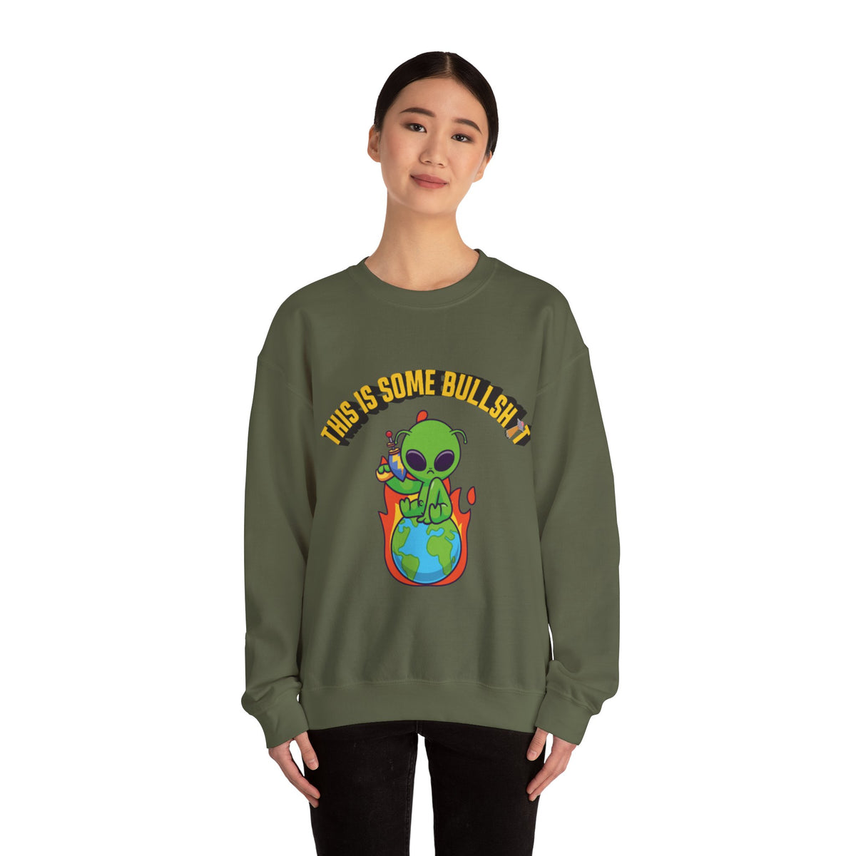 Alien Sitting on Earth Sweatshirt | "This Is Some Bullshit" Graphic