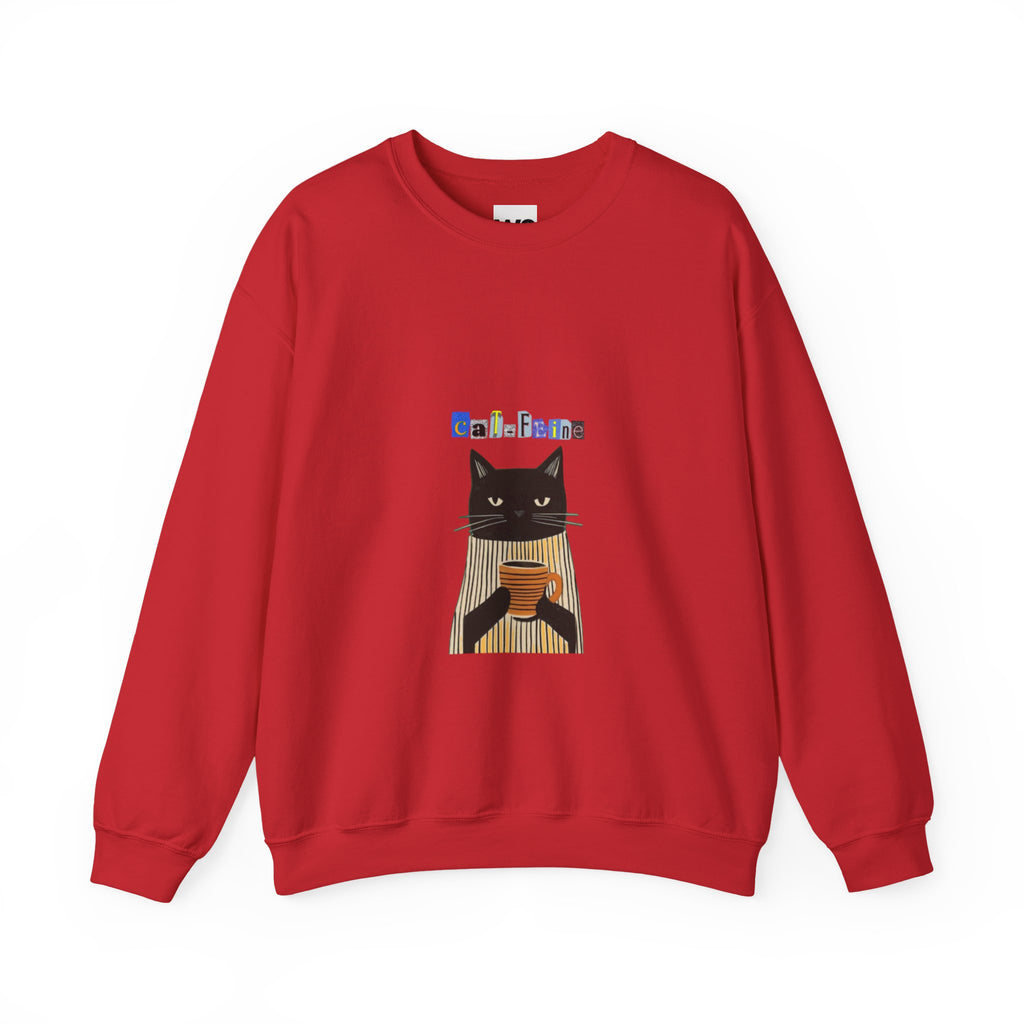 Black Cat Holding Coffee Crewneck Sweatshirt | Cozy Cat Illustration