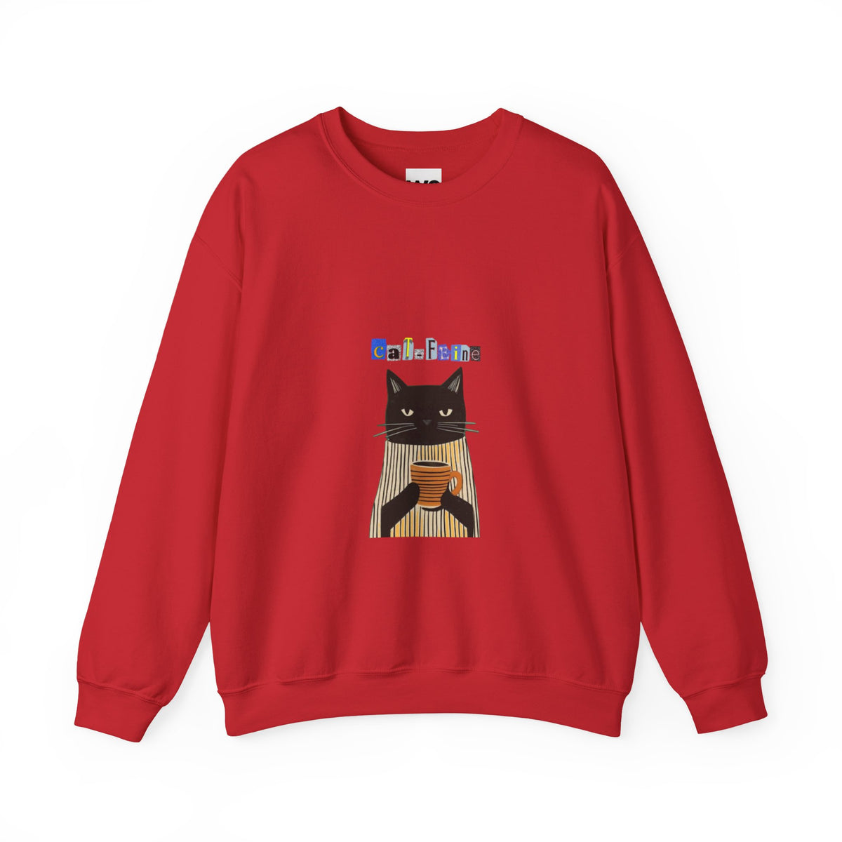 Black Cat Holding Coffee Crewneck Sweatshirt | Cozy Cat Illustration