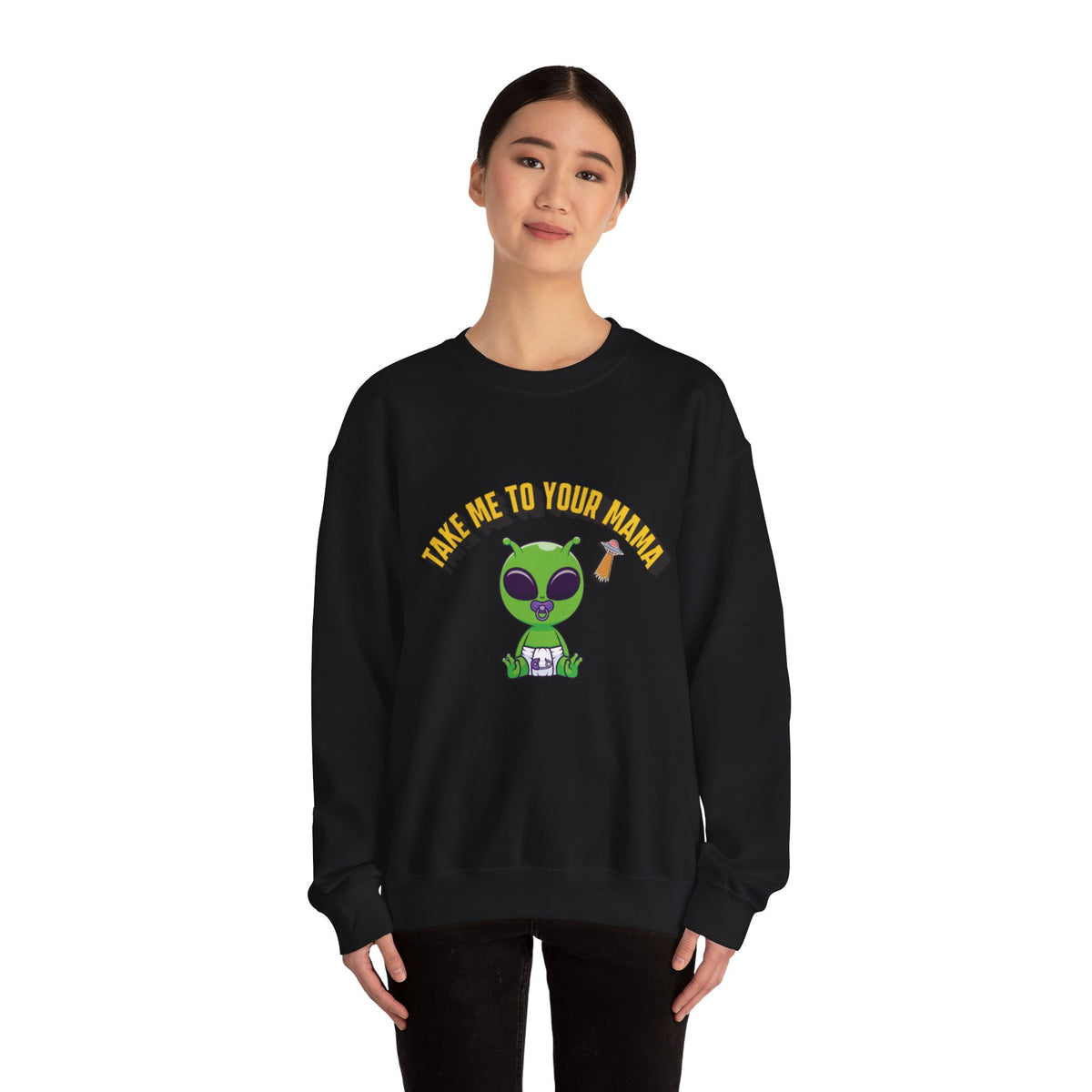 Alien Holding Mama Mug, Crewneck Sweatshirt | Cute Green Alien Graphic