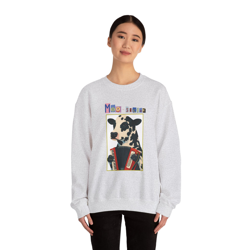 Cow Playing Accordion Crewneck, Retro Animal Music Sweatshirt