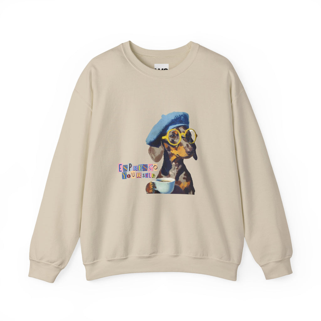 Dachshund in Beret and Sunglasses Sweatshirt | Espresso & Mornings Design