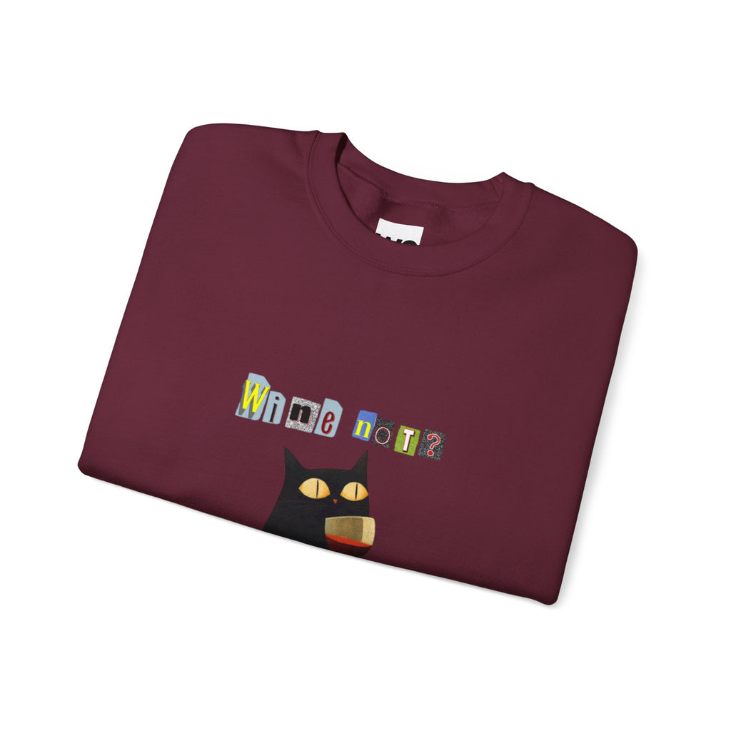 Black Cat Holding Wine Glass Crewneck Sweatshirt | Cute Cat Illustration