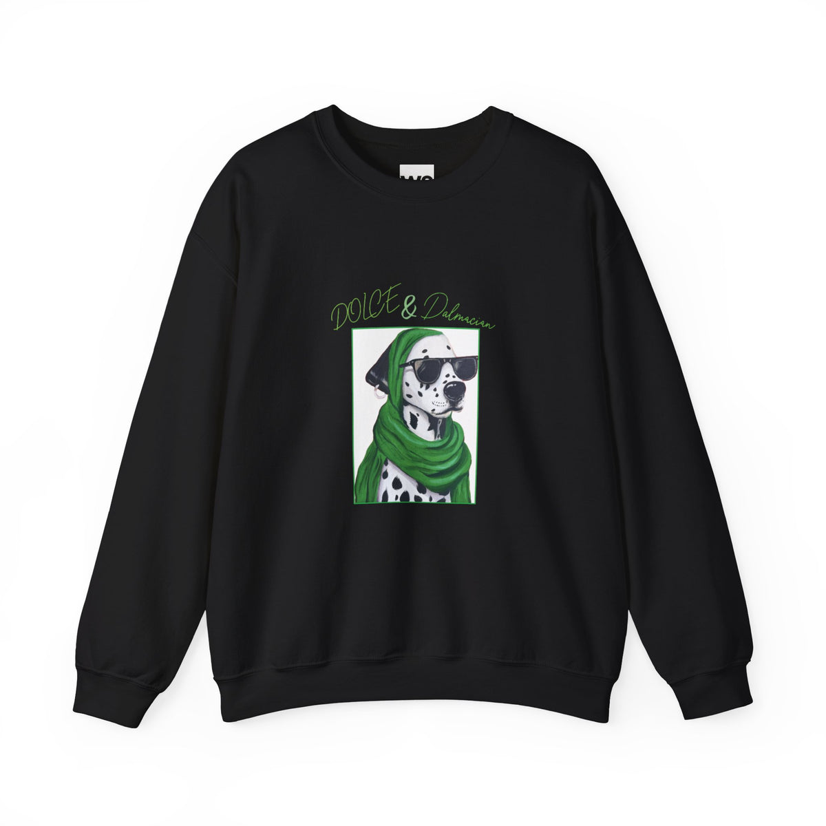 Dalmatian in Green Scarf sweatshirt | Dog Portrait, Winter Cozy